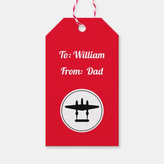 P-38 Bliksem Silhouette White Circle Red Back Gi Cadeaulabel (Voorkant)