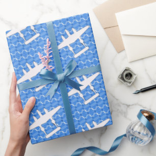 P-38 Bliksem Wit op Blauw Cadeaupapier