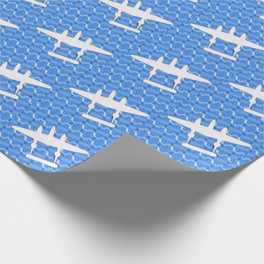 P-38 Bliksem Wit op Blauw Cadeaupapier (Hoek)