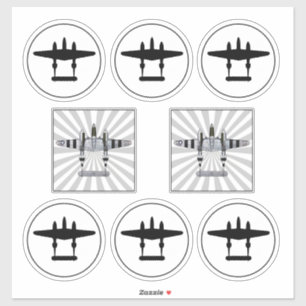 P-38 D-dagstrepen en zilhouette stapelbare vinyl Sticker