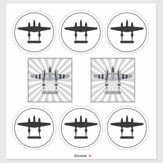 P-38 D-dagstrepen en zilhouette stapelbare vinyl Sticker (Vel)