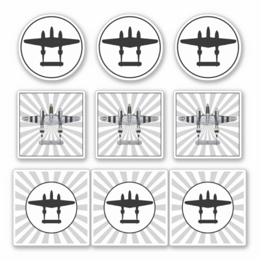 P-38 D-dagstrepen en zilhouette stapelbare vinyl Sticker (Voorkant)