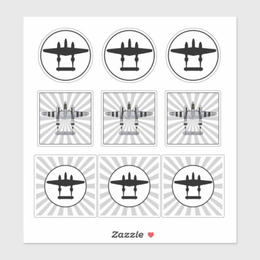 P-38 D-dagstrepen en zilhouette stapelbare vinyl Sticker (Vel)