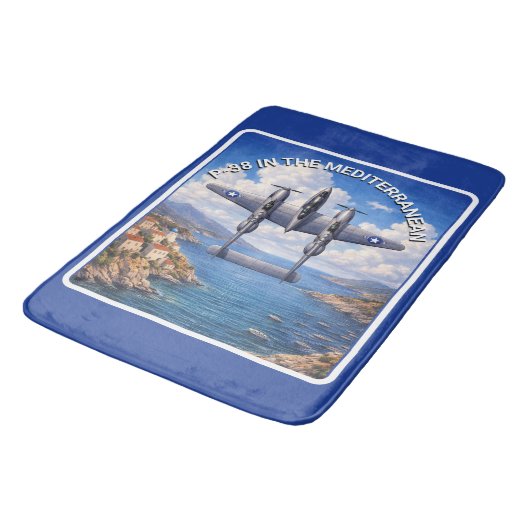 P-38 Lightning boven de Middellandse Zee Badmat (Gekanteld)