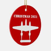 P-38 Lightning Christmas 202 Rood & Wit Keramisch Ornament (Rechts)