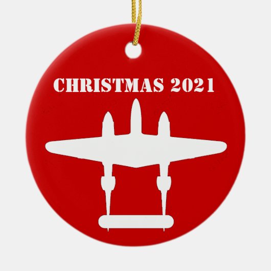 P-38 Lightning Christmas 202 Rood & Wit Keramisch Ornament (Voorkant)
