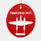 P-38 Lightning Christmas 202 Rood & Wit Keramisch Ornament (Links)