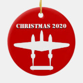P-38 Lightning Christmas 202 Rood & Wit Keramisch Ornament (Achterkant)