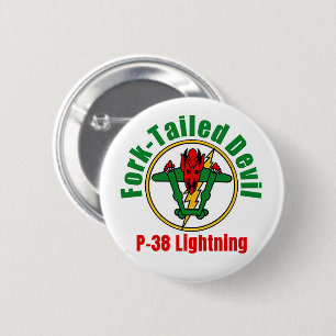 P-38 Lightning Fork-Tailed Devil Pin Ronde Button 5,7 Cm
