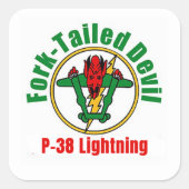 P-38 Lightning Fork-Tailed Devil Pin Vierkante Sticker (Voorkant)