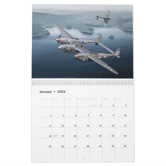 P-38 Lightning geautoriseerde 2025 kalender (Jan 2026)