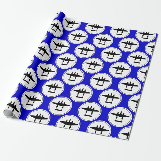 P-38 Lightning Silhouet Wit Cirkel Blauw Terug Cadeaupapier (Uitgerold)