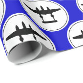 P-38 Lightning Silhouet Wit Cirkel Blauw Terug Cadeaupapier (Rol Hoek)