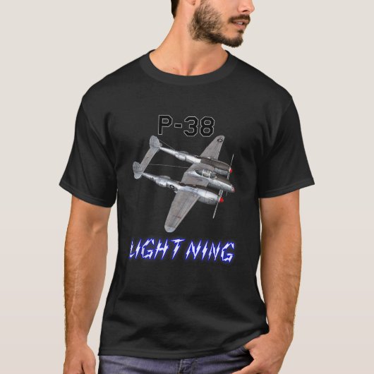 P 38 Lightning USAF Warbird WW2 Plane T Shirt (Voorkant)