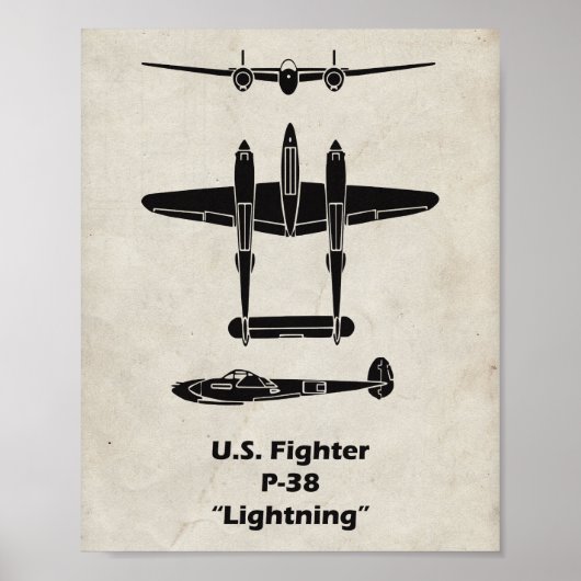 P-38 Lightning WWII-vliegtuigposter Poster (Voorkant)