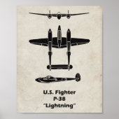 P-38 Lightning WWWII Airplane Poster (Voorkant)