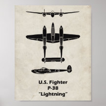 P-38 Lightning WWWII Airplane Poster