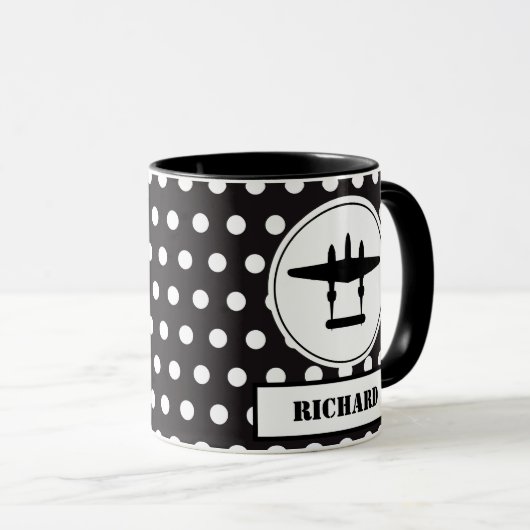 P-38 Silhouet in witte cirkel op zwart Mok (Voorkant rechts)