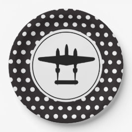 P-38 Silhouet op Polka Dot Achtergrond Papieren Bordje
