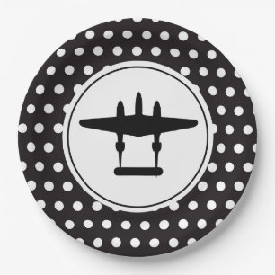 P-38 Silhouet op Polka Dot Achtergrond Papieren Bordje