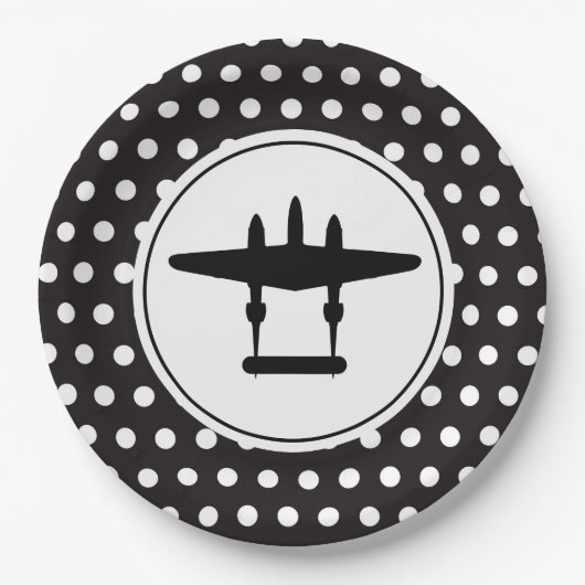 P-38 Silhouet op Polka Dot Achtergrond Papieren Bordje (Voorkant)