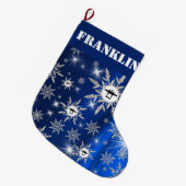 P-38 Silouette op blauwe achtergrond & sneeuwvlokk Grote Kerstsok (Voorkant (Hangend))