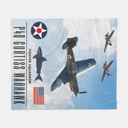 P-40 CURTISS WARHAWK FIGHTER SQUADRON FLEECE DEKEN (Voorkant (Horizontaal))