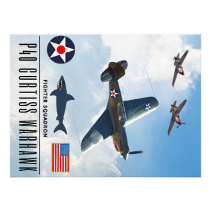 P-40 CURTISS WARHAWK FIGHTER SQUADRON FOTO AFDRUK