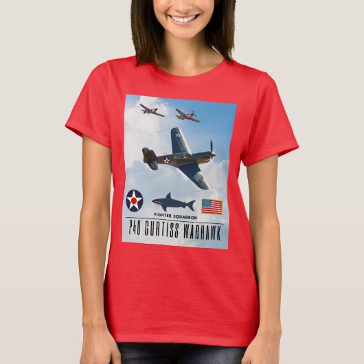 P-40 CURTISS WARHAWK FIGHTER SQUADRON T-SHIRT (Voorkant)