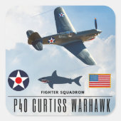 P-40 CURTISS WARHAWK FIGHTER SQUADRON VIERKANTE STICKER (Voorkant)