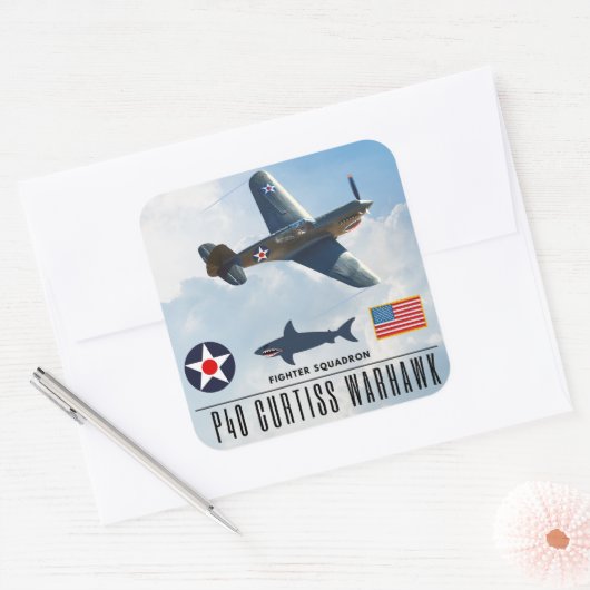 P-40 CURTISS WARHAWK FIGHTER SQUADRON VIERKANTE STICKER (Envelop)