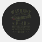 P-40 Warhawk Ww2 Fighter Aircraft First To The Fig Ronde Sticker (Voorkant)