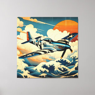 P-51 Mustang in Ukiyo-e Art Canvas Afdruk