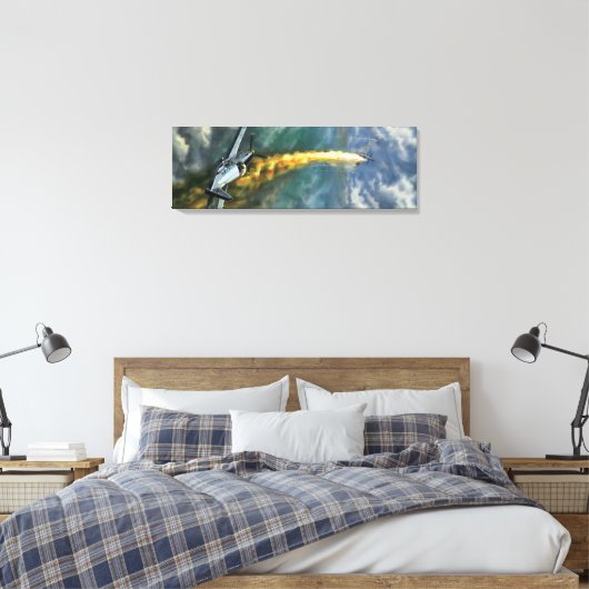 P-51 Mustang oorlogsvliegtuig WW2 hondengevecht sc Canvas Afdruk (Insitu (Slaapkamer))