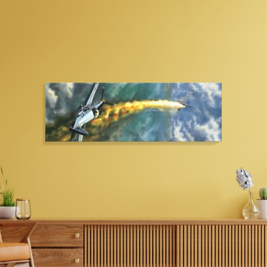 P-51 Mustang oorlogsvliegtuig WW2 hondengevecht sc Canvas Afdruk (Insitu (Woonkamer))