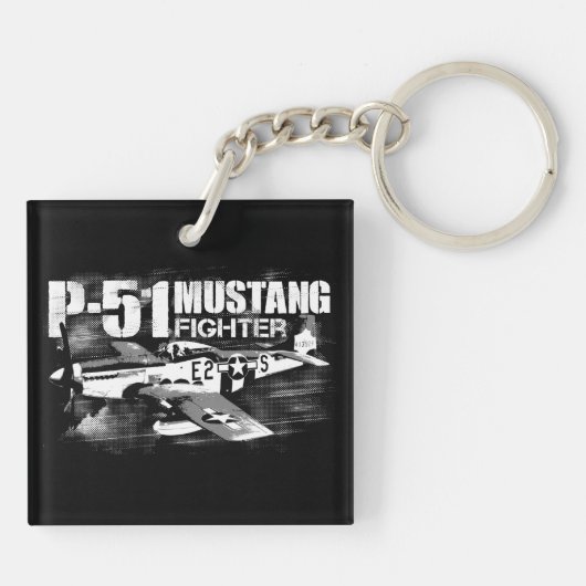 P-51 Mustang Square (dubbelzijdige) Sleutelhanger (Achterkant)