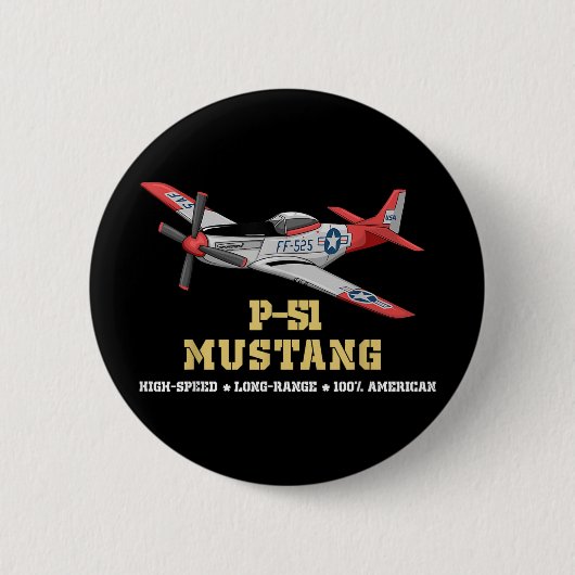 P-51 Mustang Tweede Wereldoorlog bommenwerper Ronde Button 5,7 Cm (Voorkant)