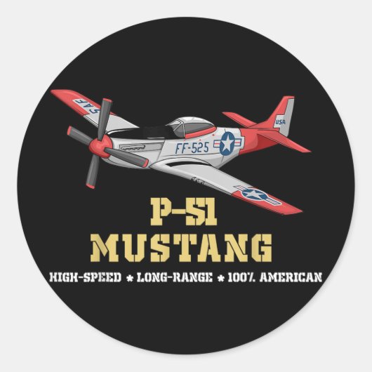 P-51 Mustang Tweede Wereldoorlog bommenwerper Ronde Sticker (Voorkant)