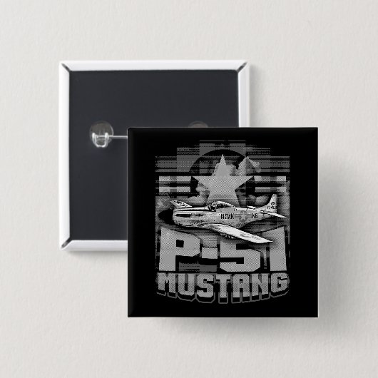 P-51 Mustang Vierkante Button 5,1 Cm (Voorkant /achterkant)