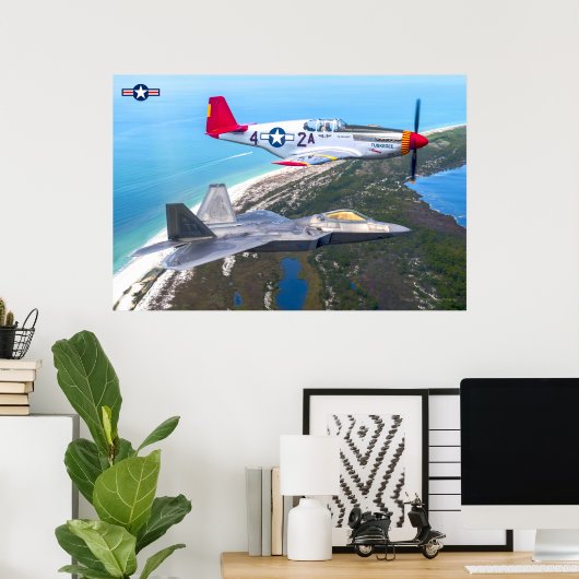 P-51B MUSTANG en F-22A RAPTOR Poster (Thuiskantoor)