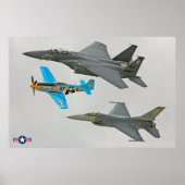 P-51D, F-16C en F-15E Poster (Voorkant)