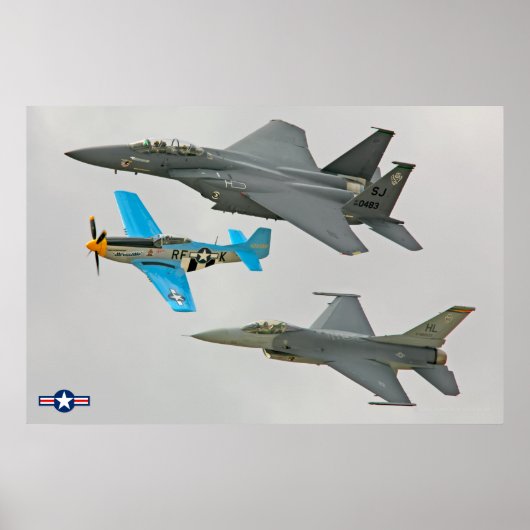 P-51D, F-16C en F-15E Poster (Voorkant)