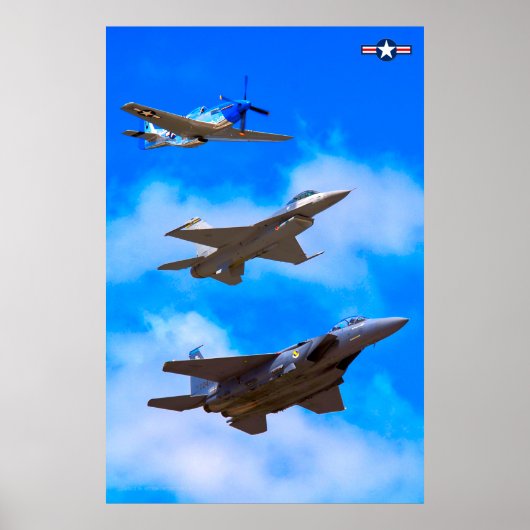 P-51D, F-16C en F-15E Poster (Voorkant)