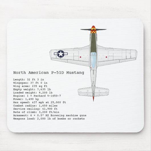 P-51D Mustang mousepad Muismat (Voorkant)