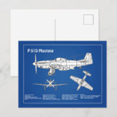 P-51D Mustang - Vliegtuigblauwdruk ABD Briefkaart (Voorkant / Achterkant)