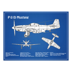 P-51D Mustang - Vliegtuigblauwdruk ABD Foto Afdruk