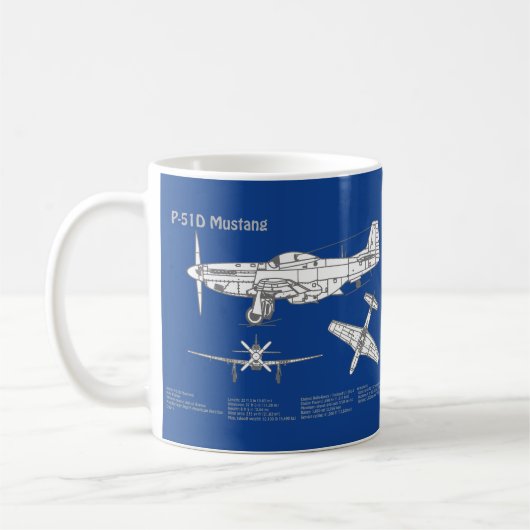 P-51D Mustang - Vliegtuigblauwdruk ABD Koffiemok (Links)