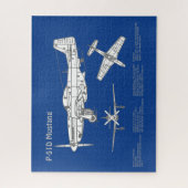 P-51D Mustang - Vliegtuigblauwdruk ABD Legpuzzel (Verticaal)