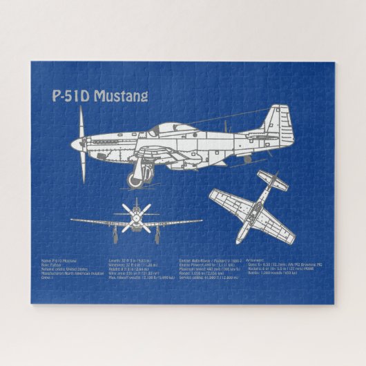 P-51D Mustang - Vliegtuigblauwdruk ABD Legpuzzel (Horizontaal)