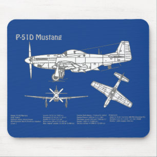 P-51D Mustang - Vliegtuigblauwdruk ABD Muismat